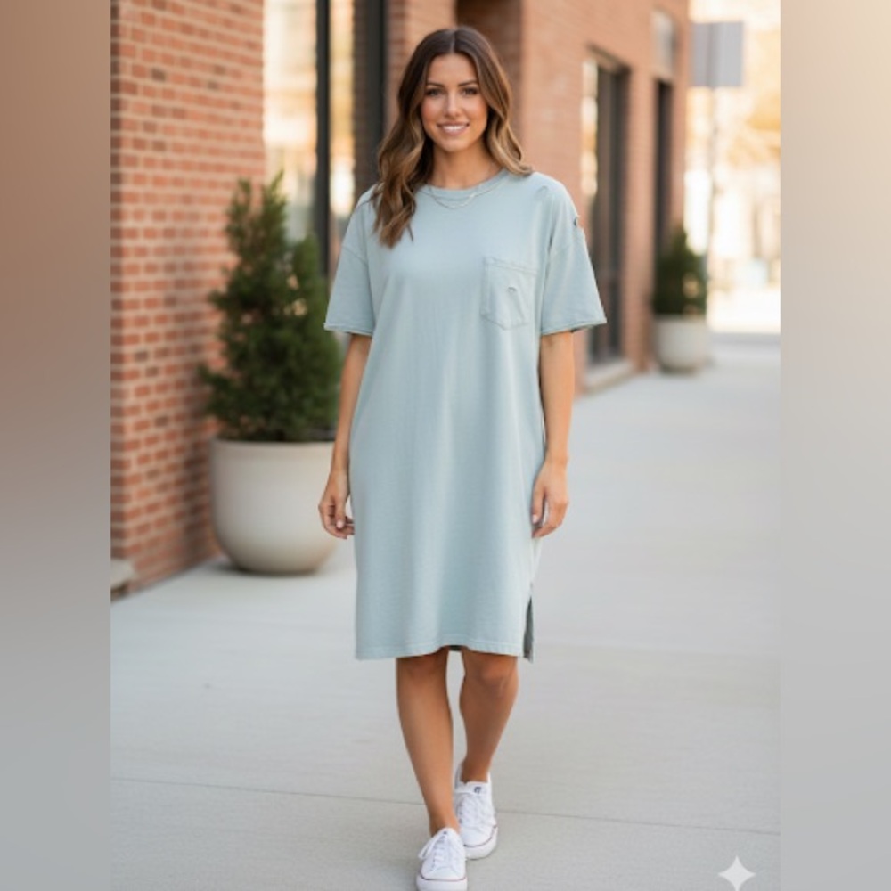Easel Distressed Short Sleeve Sweatshirt Dress